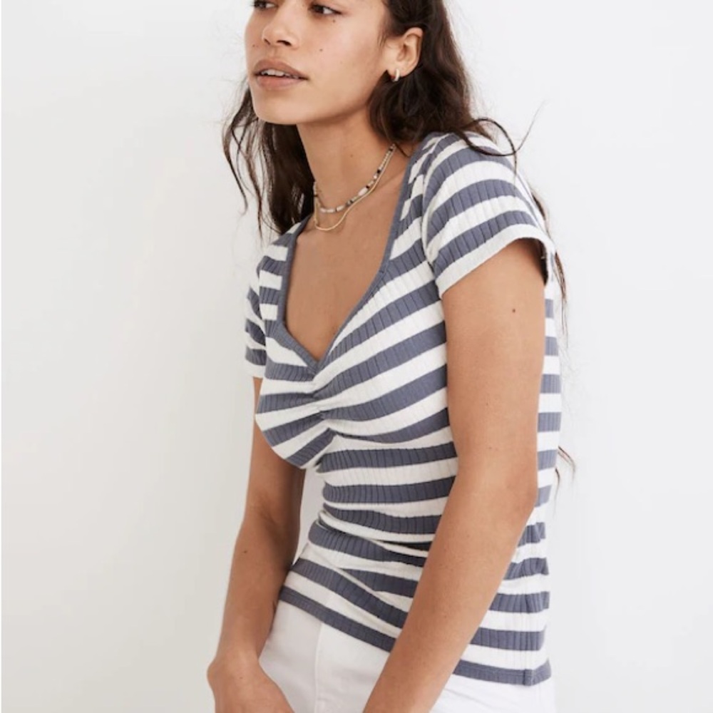 Madewell Blue and White Striped Tee